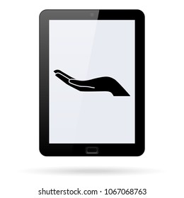 care vector  icon  on a realistic tablet. Suitable for support, preservation theme. flat design style.