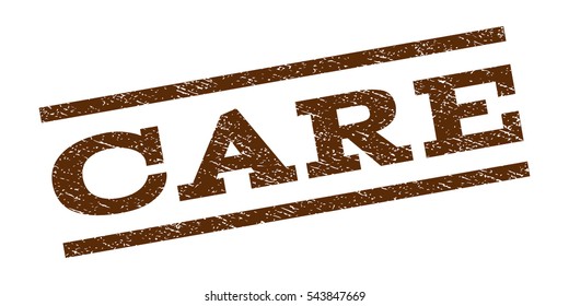 Care watermark stamp. Text caption between parallel lines with grunge design style. Rubber seal stamp with dust texture. Vector brown color ink imprint on a white background.
