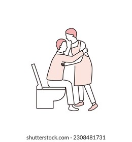 care worker assisting a toilet