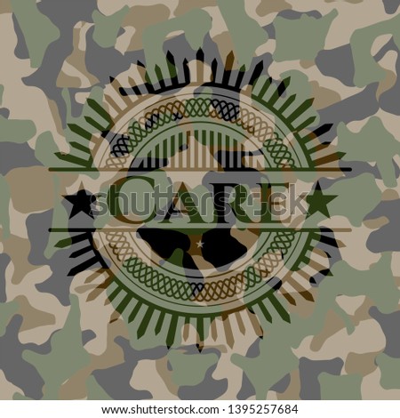Care written on a camo texture. Vector Illustration. Detailed.