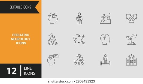 Care for young patients using this pediatric neurology icons outline icon set crafted for children hospital services infant brain development and healthcare guides