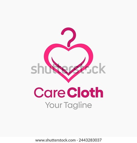 CareCloth logo template featuring a heart shape formed with a hanger hook, symbolizing love, care, and premium garment service. Modern minimal design ideal for laundry brands, clothing care products, boutiques, tailoring services, charity fashion, and lifestyle retail identity.