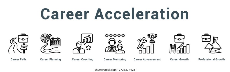 Career Acceleration  Modern and clean web banner illustration vector featuring thematic icons