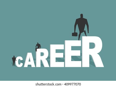 Career. Achieve improve on job. Businessman goes to spell. Winner in work. successful promotion in official, social, scientific and other activities
