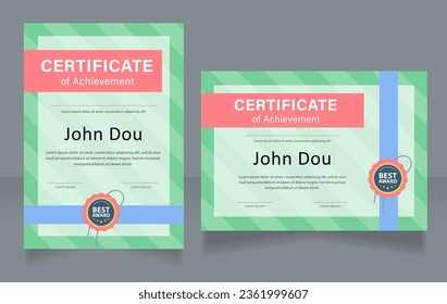 Conjunto de plantillas de diseño de certificados de logro profesional. Diploma vectorial con espacio de copia personalizado y fronteras. Documento impreso para premios y reconocimiento. Concepto variable de Acumin, fuentes multimillonarias Pro utilizadas