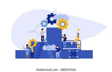 Career Achievement challenge or target, flat vector illustration. People walking up kpi business steps. Job business leader ambition, path for success concept . climbing steps to goal.  Performance progress banner