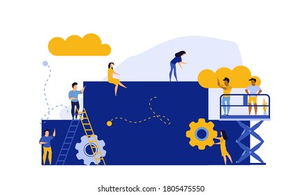 Career Achievement challenge or target, flat vector illustration. People walking up kpi business steps. Job business leader ambition, path for success concept. climbing steps to goal.  Performance progress banner