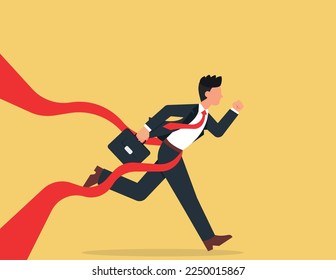 Career achievement leadership concept. Confident business man win race competition achieving success.