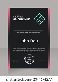 Plantilla de diseño de certificados de logros profesionales. Diploma vectorial con espacio de copia personalizado y fronteras. Documento impreso para premios y reconocimiento. Teco Light, Semibold, Arial Regular fuentes usadas