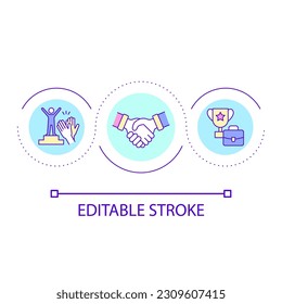 Career achievements loop concept icon. Professional growth of employee. Business workflow abstract idea thin line illustration. Isolated outline drawing. Editable stroke. Arial font used