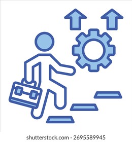 Ilustración vectorial de iconos azules de avance profesional