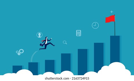 Career advancement. Businessman running on the success graph. business concept vector illustration