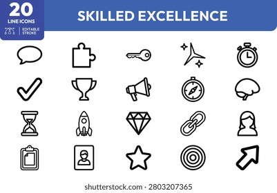 Career advancement icons for skill development, professional growth, and achievement milestones in corporate and educational settings.