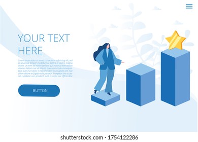 Career advice, Vector illustration for web banner, infographics, mobile. Woman move to the goal.
