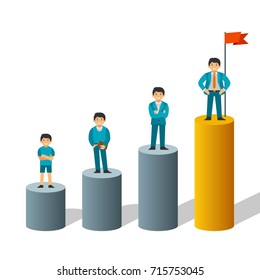 Career and ambitions vector concept with man standing on pillar in flat style