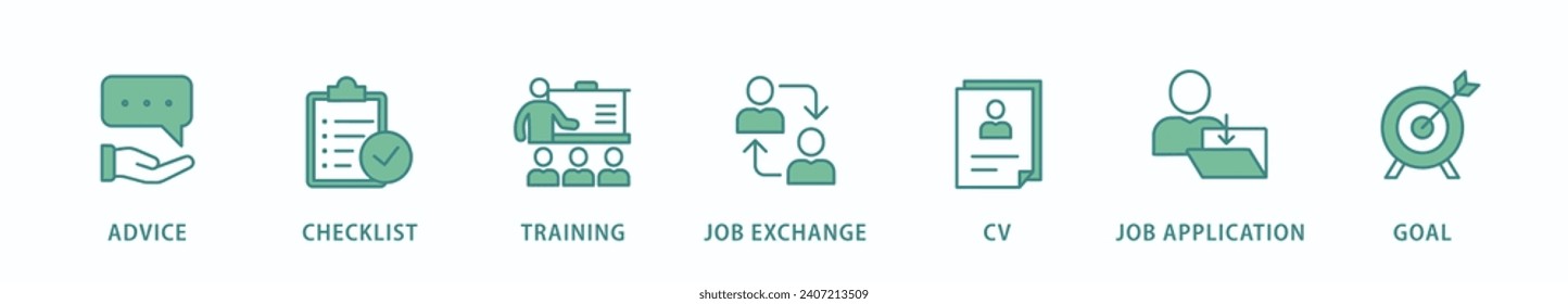 Career banner web icon vector illustration concept with icon of advice, checklist, training, job exchange, cv, job application and goal
