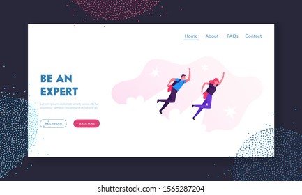 Career Boost, Start Up Website Landing Page. Business Man and Woman Flying Off with Jet Packs. Office Workers Flying Up by Rocket Take Off the Ground Web Page Banner. Cartoon Flat Vector Illustration