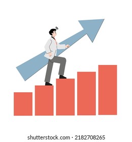 Career business conceptual illustration with businessman going upstairs. Image for web sites, articles, magazines. Flat style vector illustration