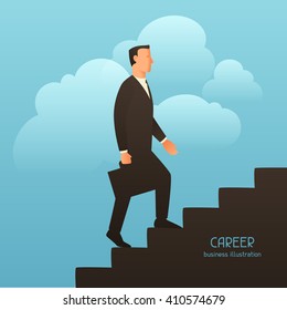 Career business conceptual illustration with businessman going upstairs. Image for web sites, articles, magazines.