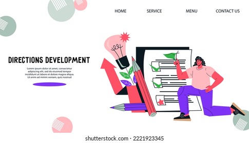 Entwicklungskonzept für Karriere- und Geschäftsrichtungen für Website oder Landing-Page, flache Cartoon-Vektorgrafik. Geschäftsziel und Zielerreichung.
