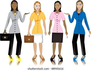 Career business women in suits. Vector Illustration.