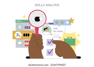 Career change concept. A diverse array of professional skills being evaluated for a strategic career shift. Vector illustration.