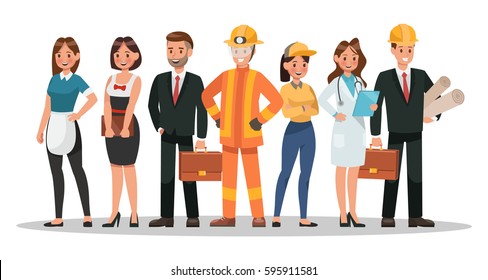 career characters design. Include waiter, businessman, engineer, doctor and more.