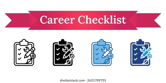 Career Checklist - Multi Style Outline, Glyph Silhouette, Blue, Dual Tone Icon - Clipboard with a checklist, tools, and pencil, representing career planning, tasks, and readiness