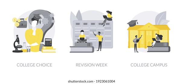 Career Choice Abstract Concept Vector Illustration Set. College Choice, Revision Week, Campus Tour, Career Assessment Test, Timetables And Planning, Higher Degree Education Abstract Metaphor.