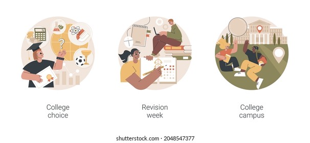 Career Choice Abstract Concept Vector Illustration Set. College Choice, Revision Week, Campus Tour, Career Assessment Test, Timetables And Planning, Higher Degree Education Abstract Metaphor.