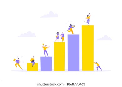 Career climbing and supporting with giving a helping hand business concept flat style design vector illustration. Collective teamwork and partnership or mentoring metaphor.