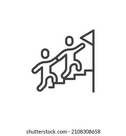 Career Coaching line icon. Mentoring linear style sign for mobile concept and web design. Person is helping another to climb a ladder outline vector icon. Symbol, logo illustration. Vector graphics