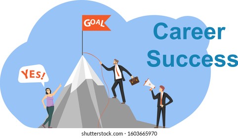 Career concept. Business employees go to their goal and rise to the top. The concept of professional growth, career planning. Vector illustration. Vector.