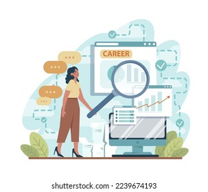 Career concept. Idea of personal professional progress. Career development and self-improvement. Manager with motivation working for promotion. Flat vector illustration