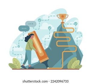 Career concept. Idea of personal professional progress. Career development and self-improvement. Manager with motivation working for promotion. Flat vector illustration