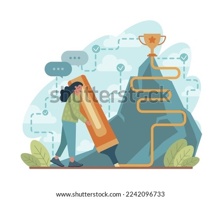 Career concept. Idea of personal professional progress. Career development and self-improvement. Manager with motivation working for promotion. Flat vector illustration