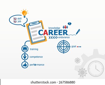 Career concept and notebook for efficiency, creativity, intelligence. Hand writing Career  with blue marker