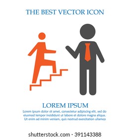 Career concept promotion vector icon. Businessman personal development simple isolated sign symbol. Man on stairs going up.