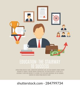 Career concept with success and promotion elements flat set vector illustration