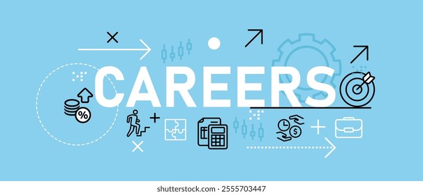 Career conceptual job work vacancy header web background employee worker goal professional strategy design blue background icon design set outline