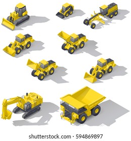 Career and construction transport isometric icon set vector graphic illustration