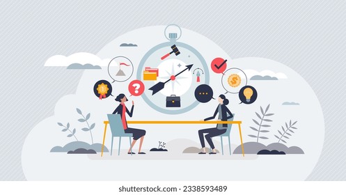 Career counseling and professional advice for occupation choice tiny person concept. Job coaching and guidance for life changes or profession direction change with opportunities vector illustration