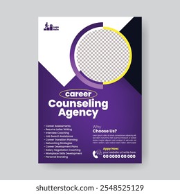 Career counseling service agency and Career job Vacancy print flyer or poster template, Hiring, Job vacancy design, vertical editable flyer or poster, modern digital marketing agency, webinar flyer