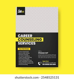 Career counseling service agency and Career job Vacancy print flyer or poster template, Hiring, Job vacancy design, vertical editable flyer or poster, modern digital marketing agency, webinar flyer