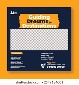 Career counseling service agency and Career job Vacancy editable social media posts banner ads template, job Hiring, Job vacancy, modern digital marketing agency, webinar social media flyer or poster