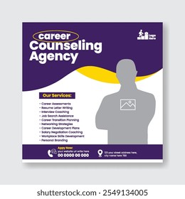 Career counseling service agency and Career job Vacancy editable social media posts banner ads template, job Hiring, Job vacancy, modern digital marketing agency, webinar social media flyer or poster