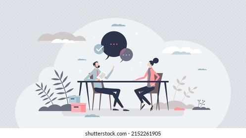 Career counselor and job mentor or guidance expert tiny person concept. Motivation lesson and inspiration coaching with employee future opportunity and vision strategy potential vector illustration.