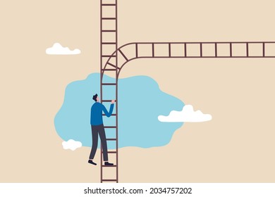 Career crossroad to make decision, business choice or alternative, choose career path to succeed in work, multiple opportunity concept, businessman climb up ladder of success to find destiny crossroad