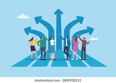 Career decision, direction or opportunity to change career path, challenge to choose business choice, alternative planning, progress or uncertainty, business people employee choose career path arrows.