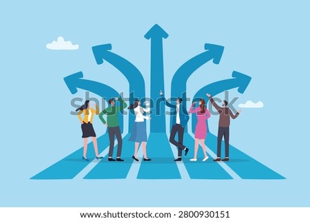 Career decision, direction or opportunity to change career path, challenge to choose business choice, alternative planning, progress or uncertainty, business people employee choose career path arrows.